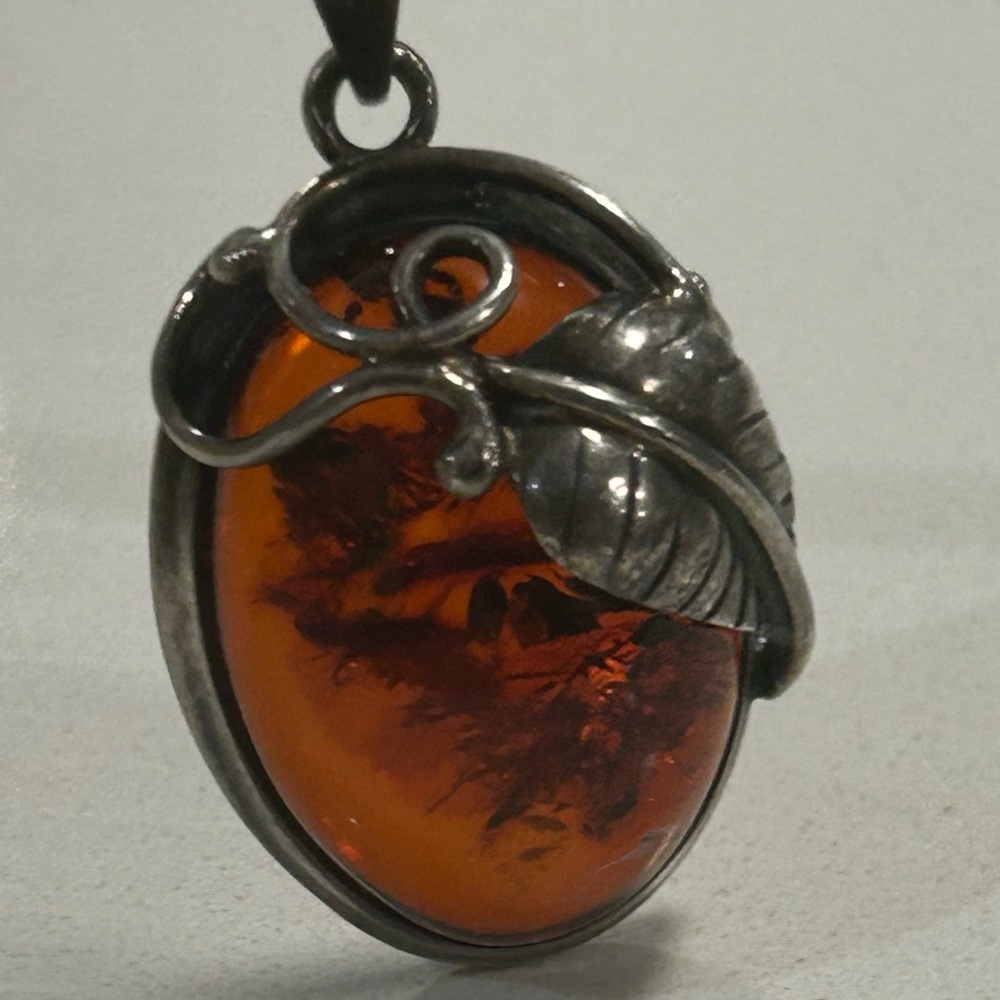 925 Sterling Silver Vintage Large Chunky Baltic Poland Amber Statement Pendant